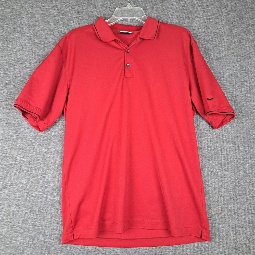 Nike‎ Dri Fit Large Red Black Striped Men's Golf Polo Shirt Athletic